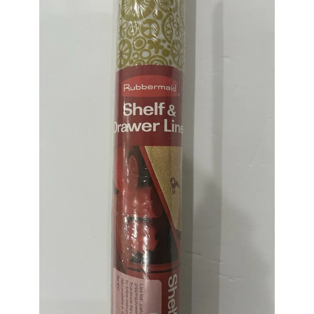 VTG Rubbermaid Shelf Liner Adhesive Tan Gold Floral Retro 60s 70s 5' x 22